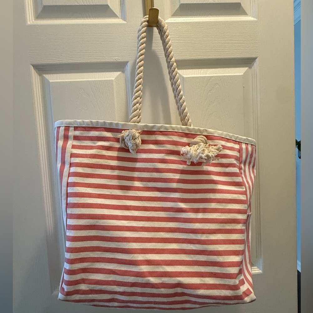 The Royal Standard Striped Coral and White Tote Bag with Rope Handles